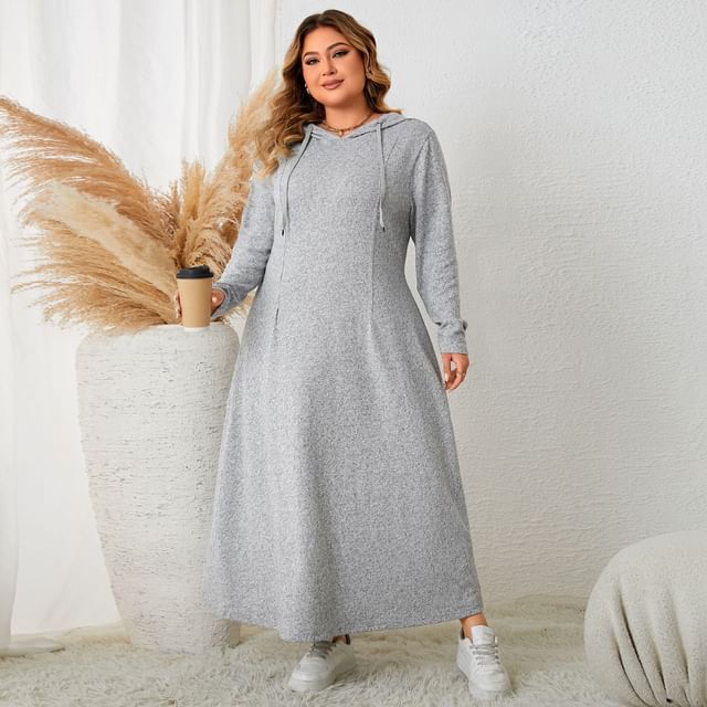 Long Sleeve Hoodie Style A-Line Maxi Dress