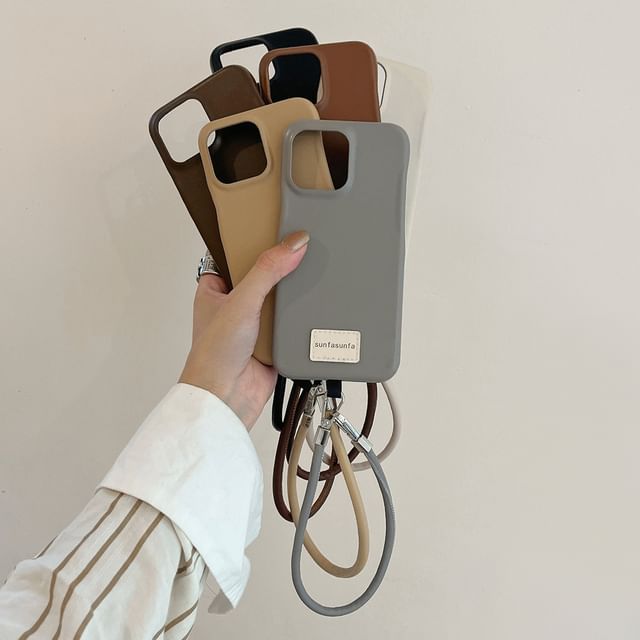 Lettering Applique Faux Leather Phone Case