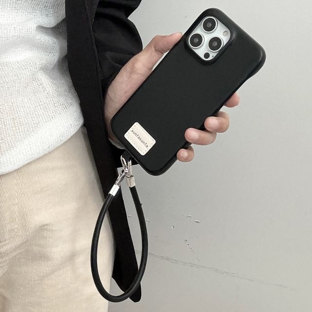 Lettering Applique Faux Leather Phone Case