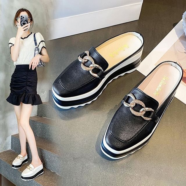 Chain Mules Detail Loafer Platform