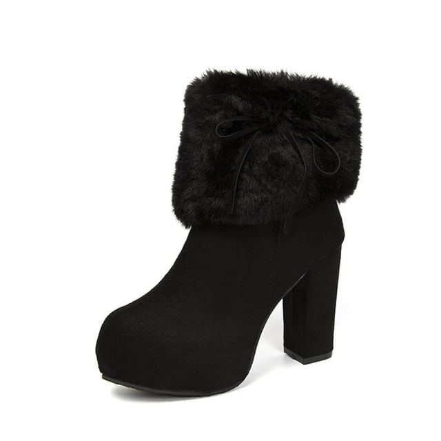 Fluffy Platform Ankle Chunky Trim Boots Heel