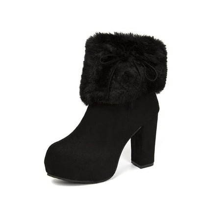 Fluffy Platform Ankle Chunky Trim Boots Heel