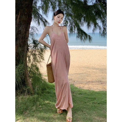 Spaghetti Strap Plain Maxi Sheath Dress