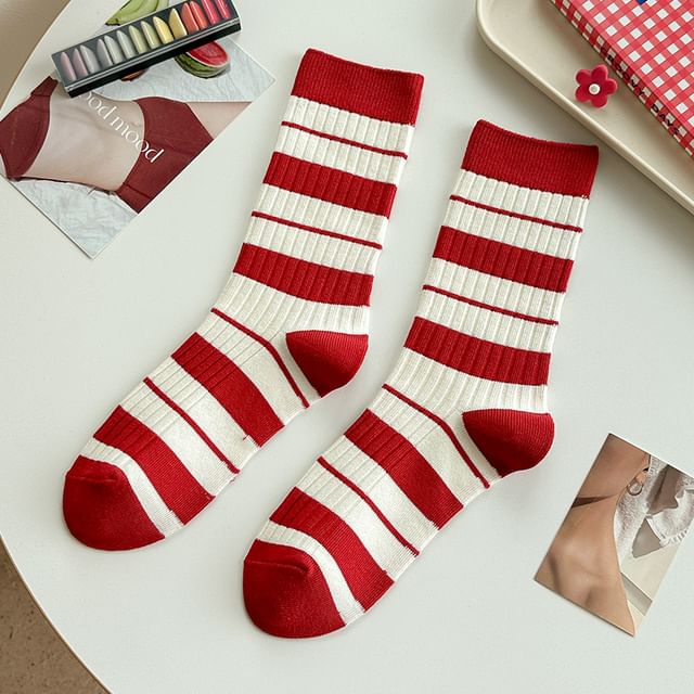 Striped Socks / Letter Embroidered Socks / Set