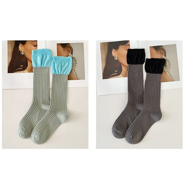 Two Tone Ribbed Socks / Set