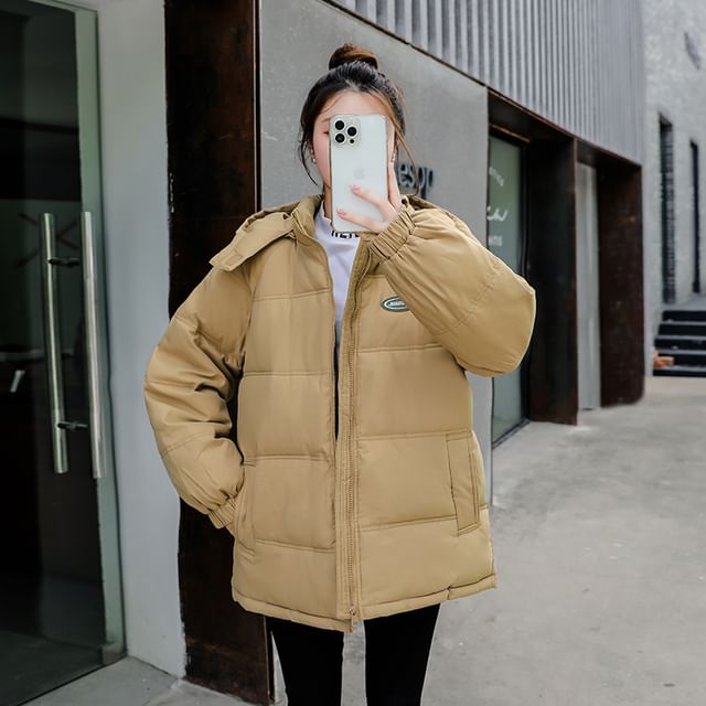 Hooded Lettering Puffer Jacket