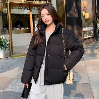 Stand Collar Plain Puffer Jacket