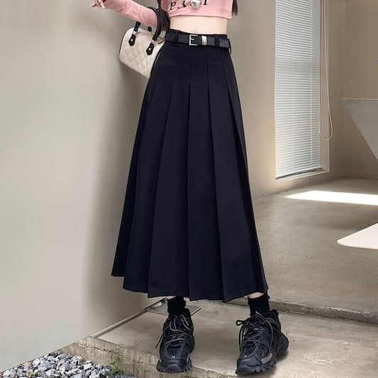 High-Rise Belted A-Line Pleated Skirt Ensemble