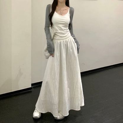 Scoop Neck Top with Maxi Skirt and Cardigan Set