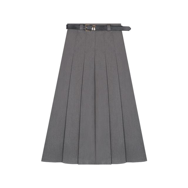 High-Rise Belted A-Line Pleated Skirt Ensemble