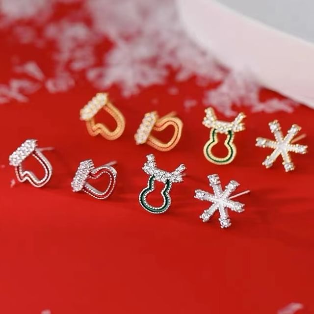 Christmas Rhinestone Asymmetrical Stud Earring