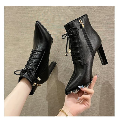 Ankle High Boots Heel Lace-Up Pointed