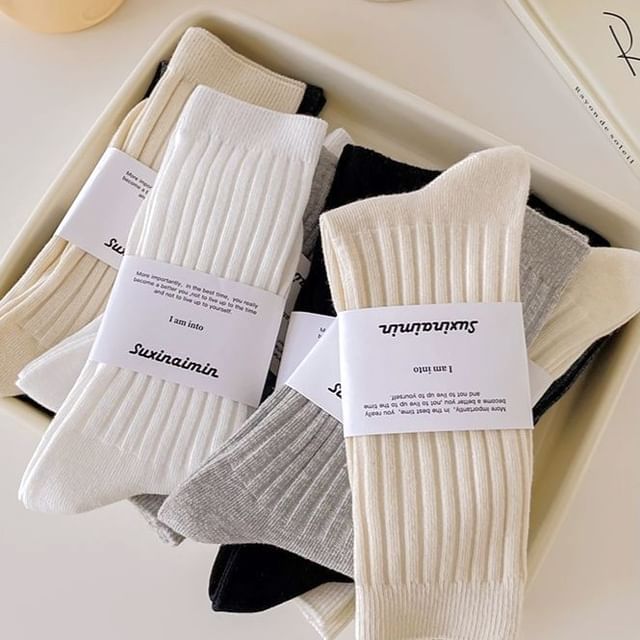 Plain Ribbed Socks / Set