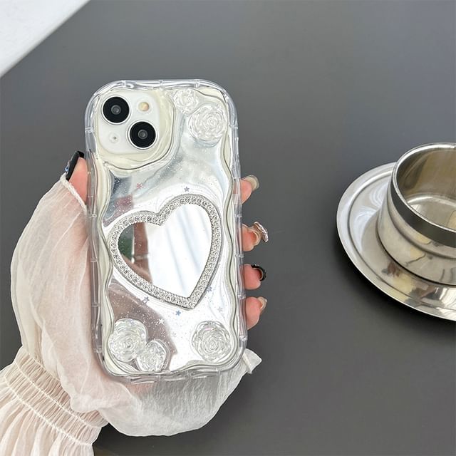 Heart Mirrored Phone Case - iPhone 15 Pro Max / 15 Pro / 15 Plus / 15 / 14 Pro Max / 14 Pro / 14 Plus / 14 / 13 Pro Max / 13 Pro / 13 / 13 mini / 12 Pro Max / 12 Pro / 12 / 12 mini / 11 Pro Max / 11 Pro / 11 / SE / XS Max / XS / XR / X