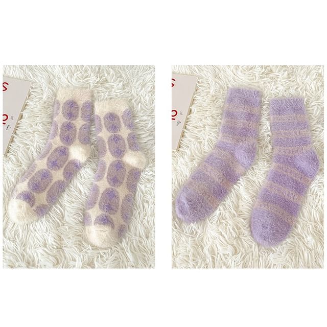 Patterned Fluffy Short Socks Set