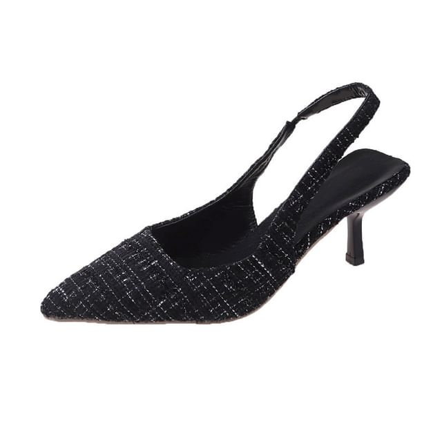 Pointed Toe Tweed Slingback Pumps