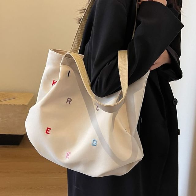 Letter Embroidered Tote Bag