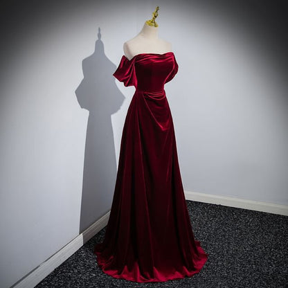 Shoulder Off Evening A-Line Velvet Gown