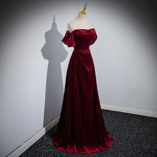 Shoulder Off Evening A-Line Velvet Gown