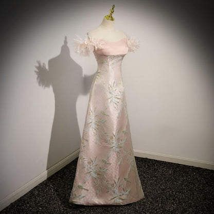 A-Line Print Evening Shoulder Off Gown