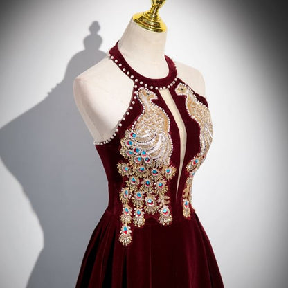 A-Line Neck Gown Halter Velvet Evening