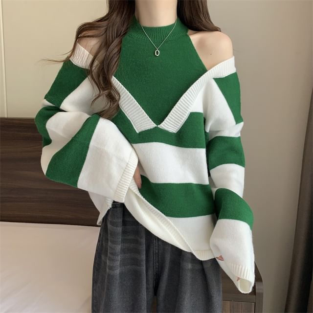 Sweater Mock Two-Piece Long-Sleeve Striped