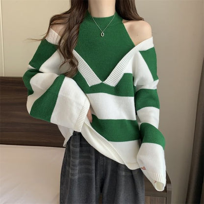 Sweater Mock Two-Piece Long-Sleeve Striped