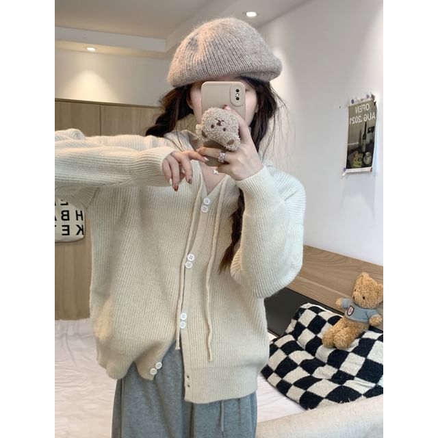 Cardigan Hooded Button-Up Plain