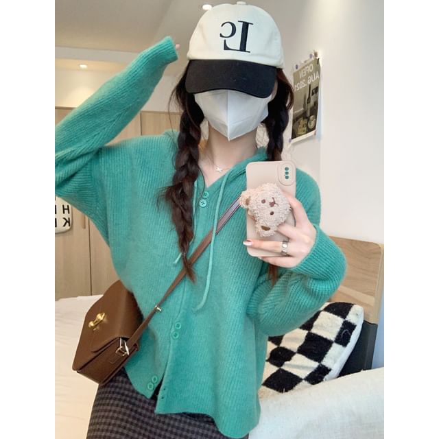 Cardigan Hooded Button-Up Plain