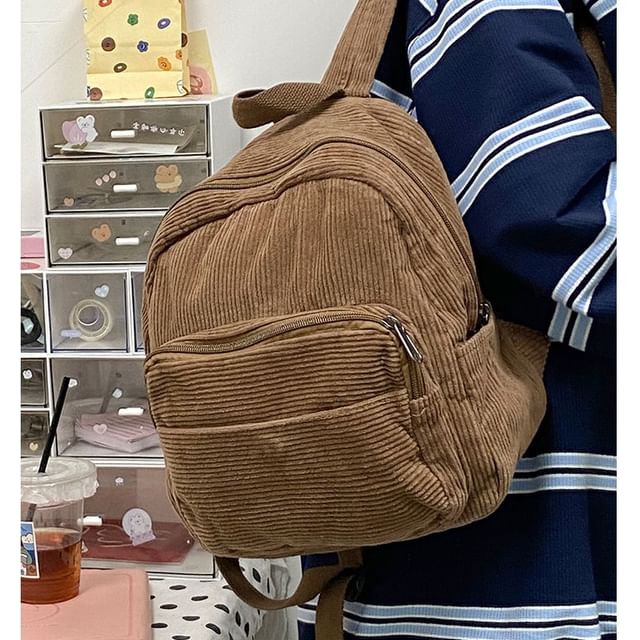 Corduroy Zipper Pocketed Light Backpack