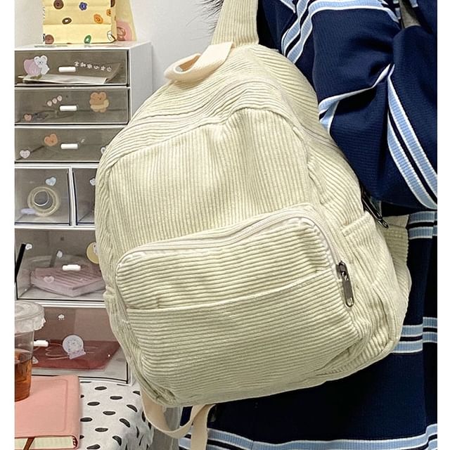 Corduroy Zipper Pocketed Light Backpack