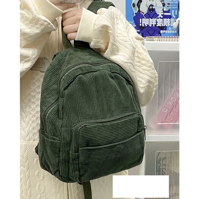 Corduroy Zipper Pocketed Light Backpack