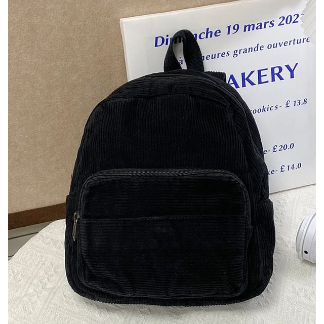 Corduroy Zipper Pocketed Light Backpack