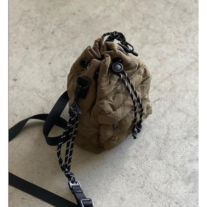 Drawstring Quilted Nylon Bucket Bag