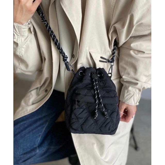 Drawstring Quilted Nylon Bucket Bag