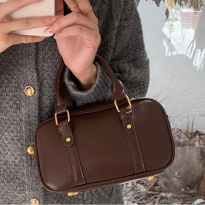 Plain Faux Leather Top Handle Crossbody Bag