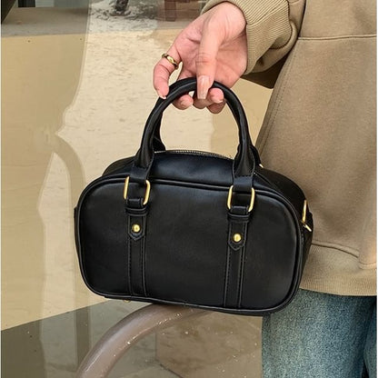 Plain Faux Leather Top Handle Crossbody Bag