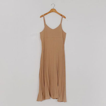 V-Neck Pleated A-Line Maxi with Thin Straps
