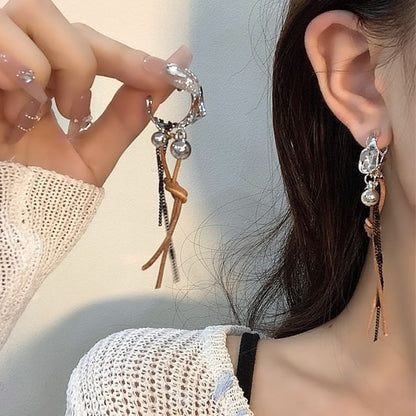 Faux Earring Alloy Dangle Cord Leather