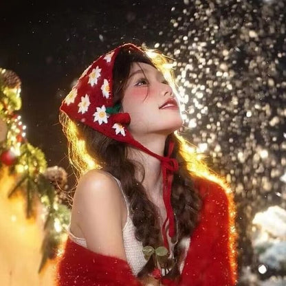 Christmas Headband Knit Floral Triangle
