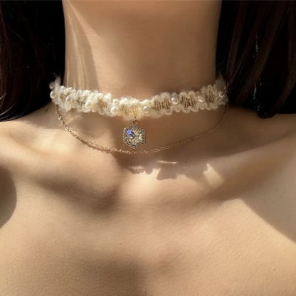 Layered Choker Alloy Yarn Rhinestone