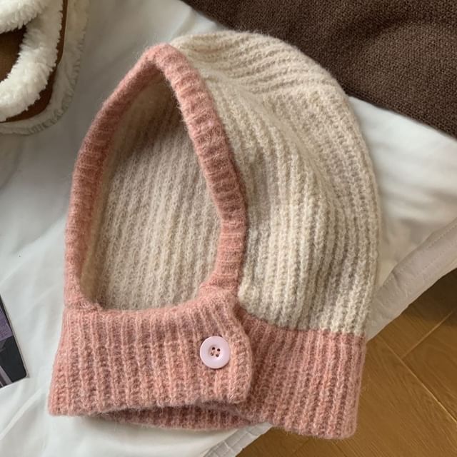 Two Tone Buttoned Knit Balaclava