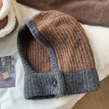 Two Tone Buttoned Knit Balaclava