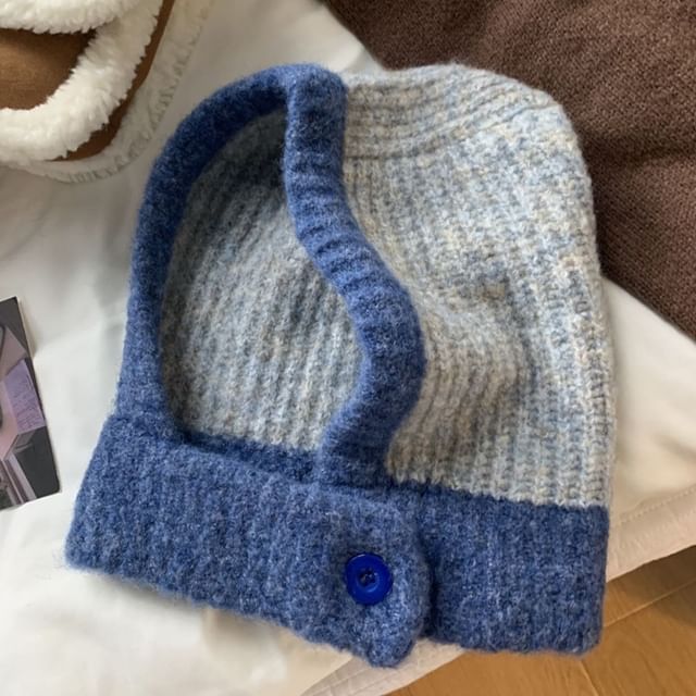 Two Tone Buttoned Knit Balaclava