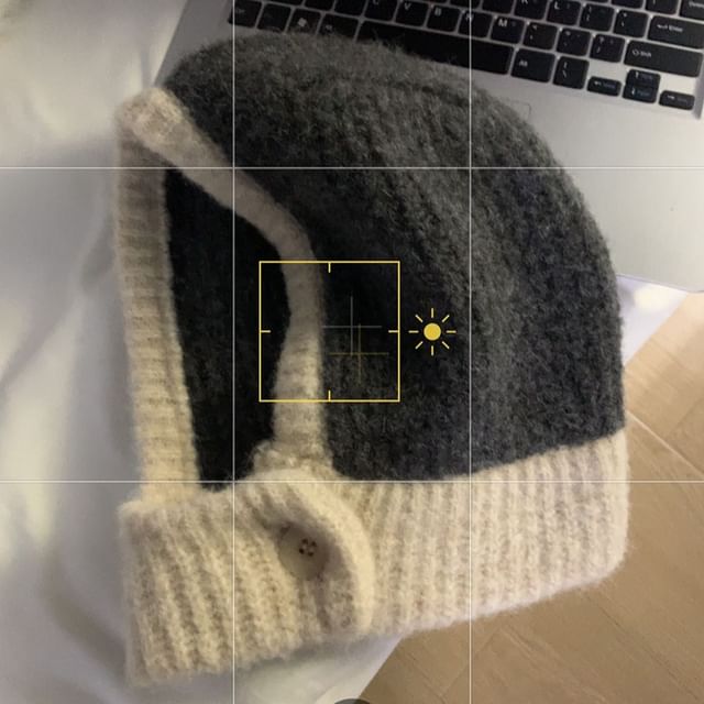 Two Tone Buttoned Knit Balaclava