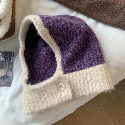 Two Tone Buttoned Knit Balaclava
