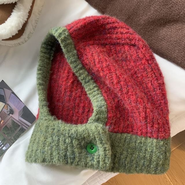 Two Tone Buttoned Knit Balaclava