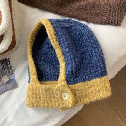 Two Tone Buttoned Knit Balaclava