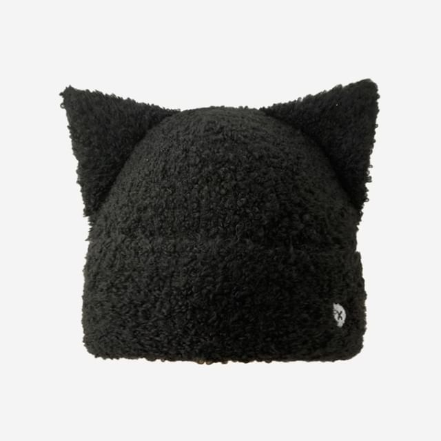 Heart Embroidered Cat Ear Knit Beanie