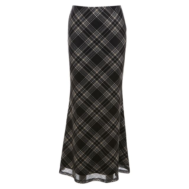 Plaid Maxi Mermaid Skirt with Low Rise